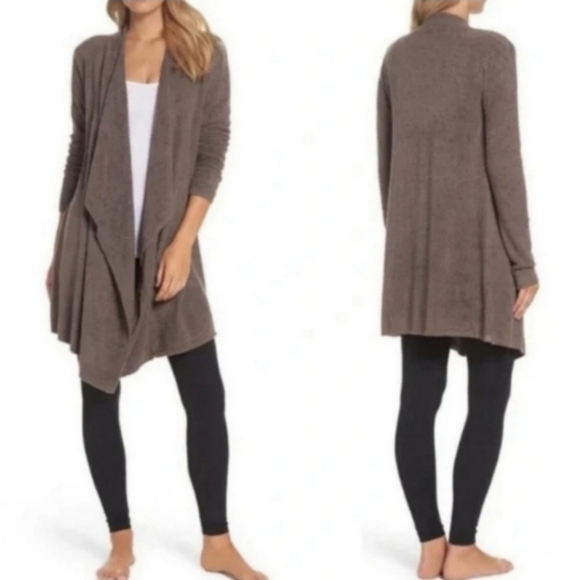 Barefoot Dreams Sweaters - Barefoot Dreams CozyChic Lite Brown Island Wrap Draped Longline Cardigan Sweater